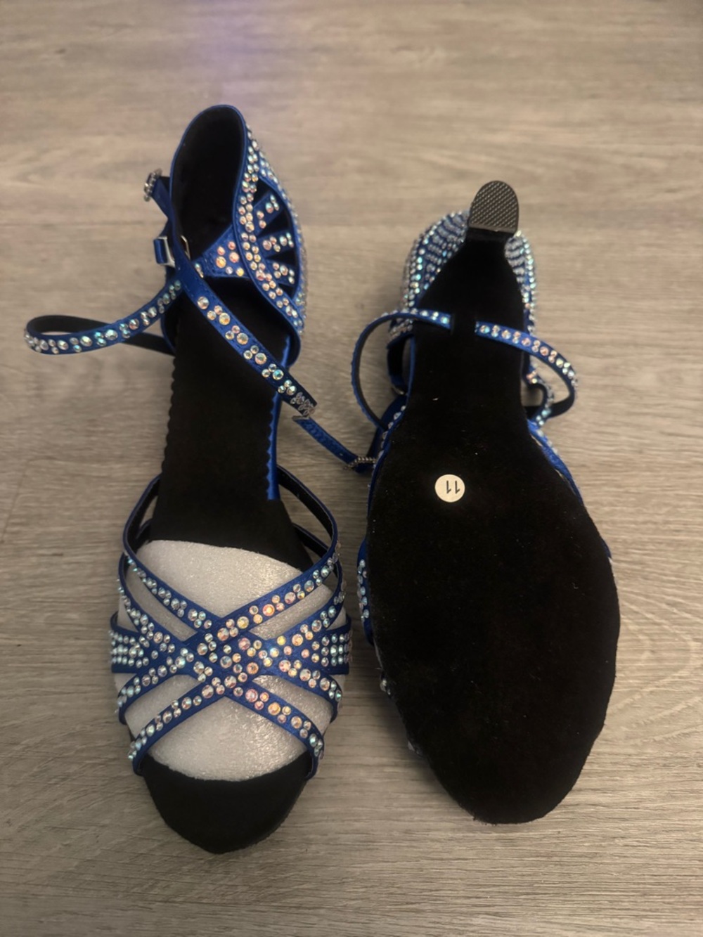 Blue Rhinestone Dance Heels Size 11 Strappy Ankle Strap - Picture 2 of 7